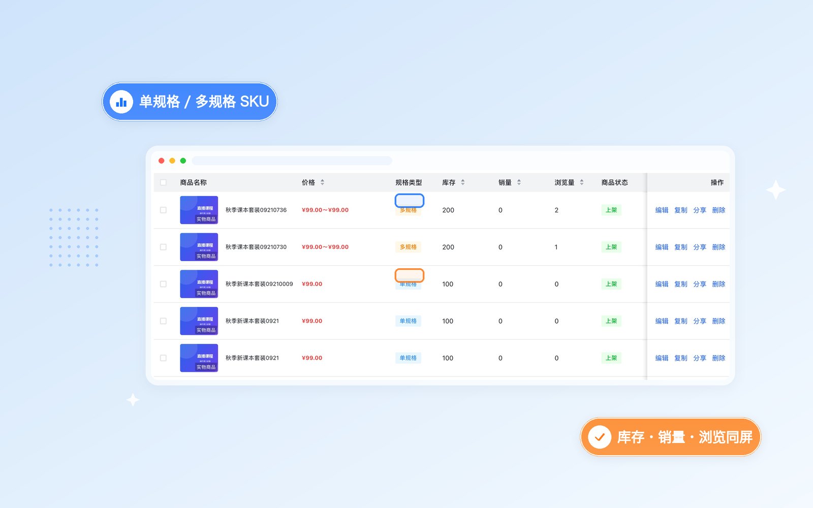 一个店铺，课程和实物商品一起上架